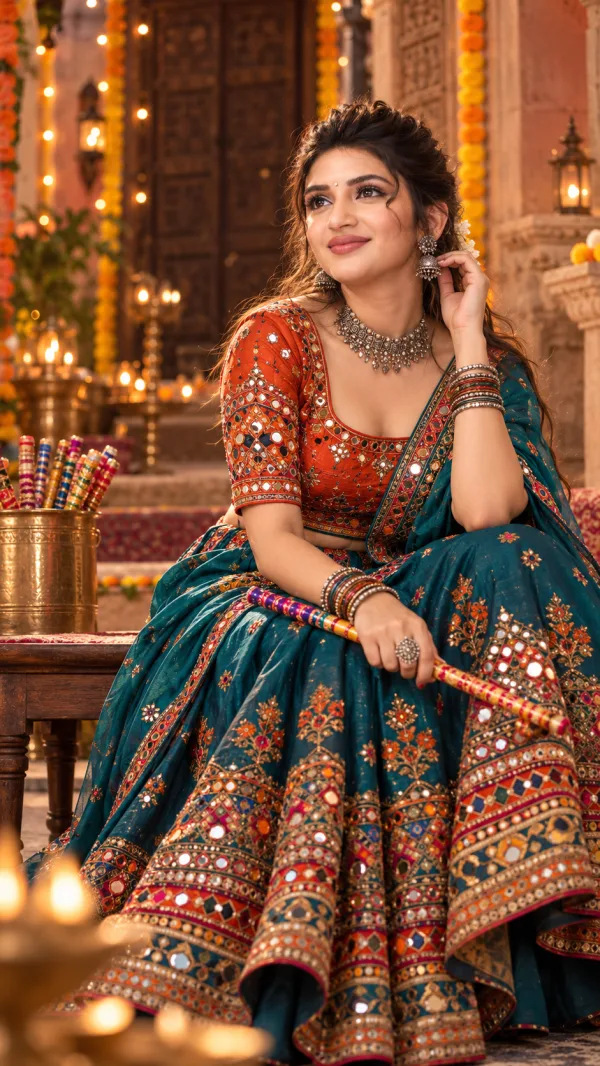 Traditional Navratri Dandiya Girl Portrait AI Photo Prompt | Chaniya Choli Navratri AI Photo Editing Prompt