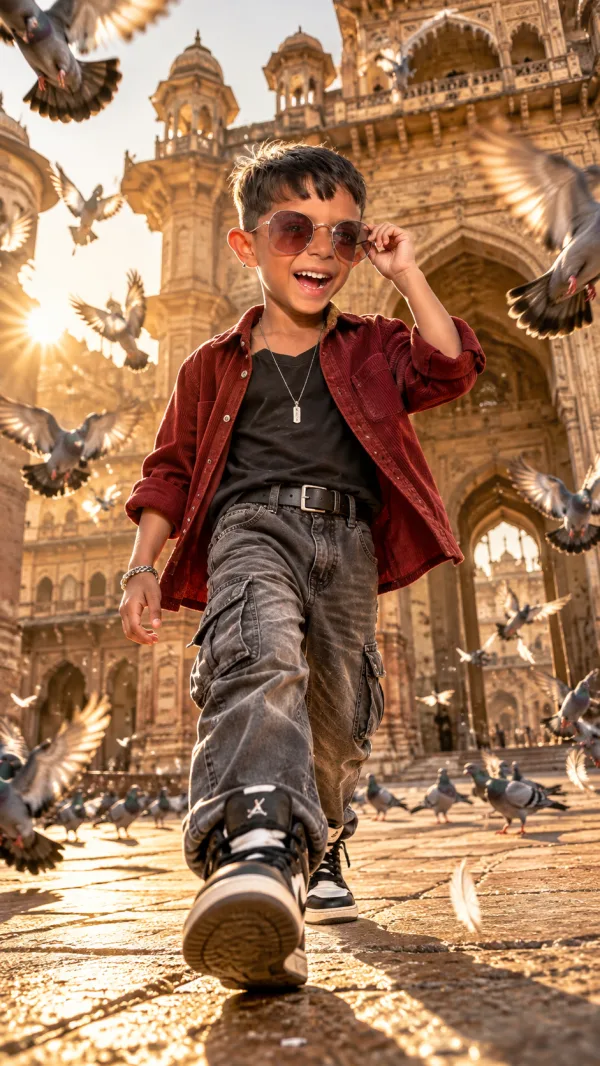 Stylish Little Boy AI Photo Editing Prompt with Aviator Sunglasses