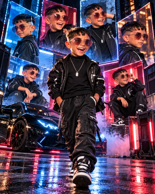 Futuristic Cyberpunk Kids AI Photo Editing Prompt