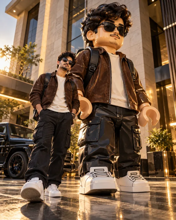 Giant LEGO Self AI Photo Editing Prompt | Luxury Streetwear