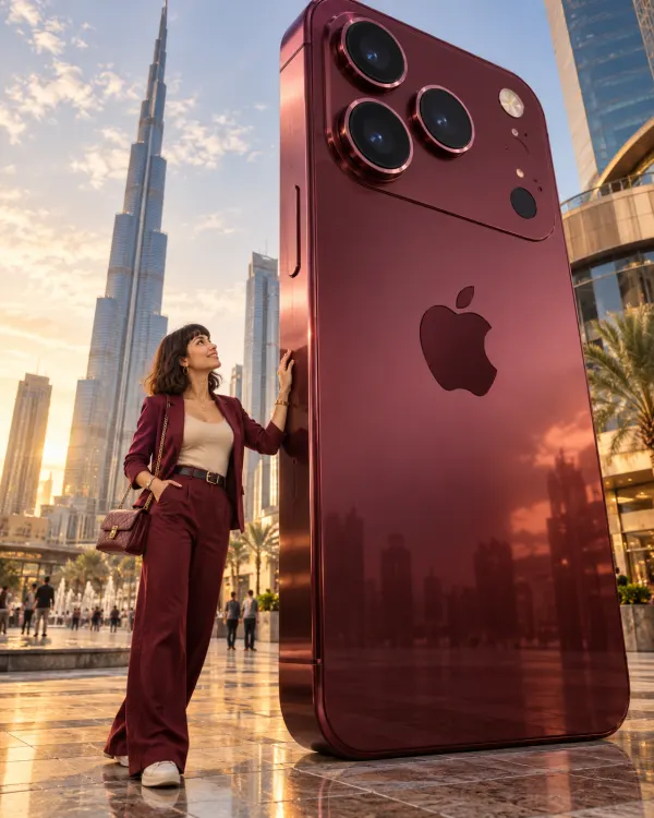 Giant Burgundy iPhone 18 Pro Max AI Photo Editing Prompt