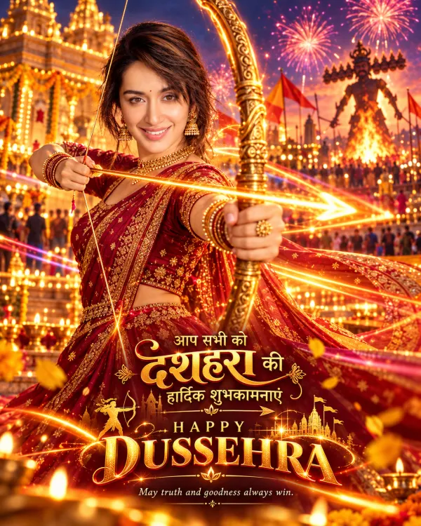 Happy Dussehra Photo Editing Prompt with Hindi Wishes