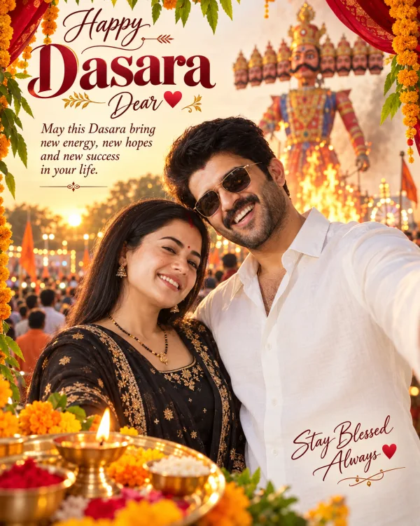 Happy Dasara Couple Selfie AI Photo Prompt | Dussehra Wishes