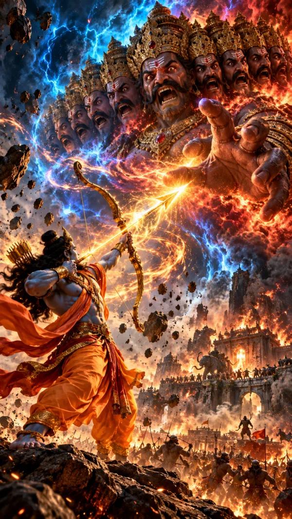 Lord Rama vs Ten-Headed Ravana Epic Battle AI Image Prompt