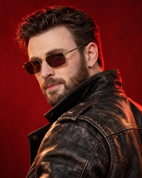 Men’s Black Leather Jacket Photo Editing Prompt with Red Background