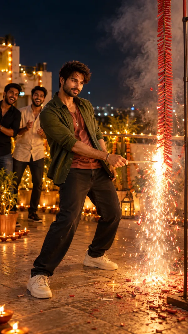 Diwali Ladi Firecrackers Photo Editing Prompt