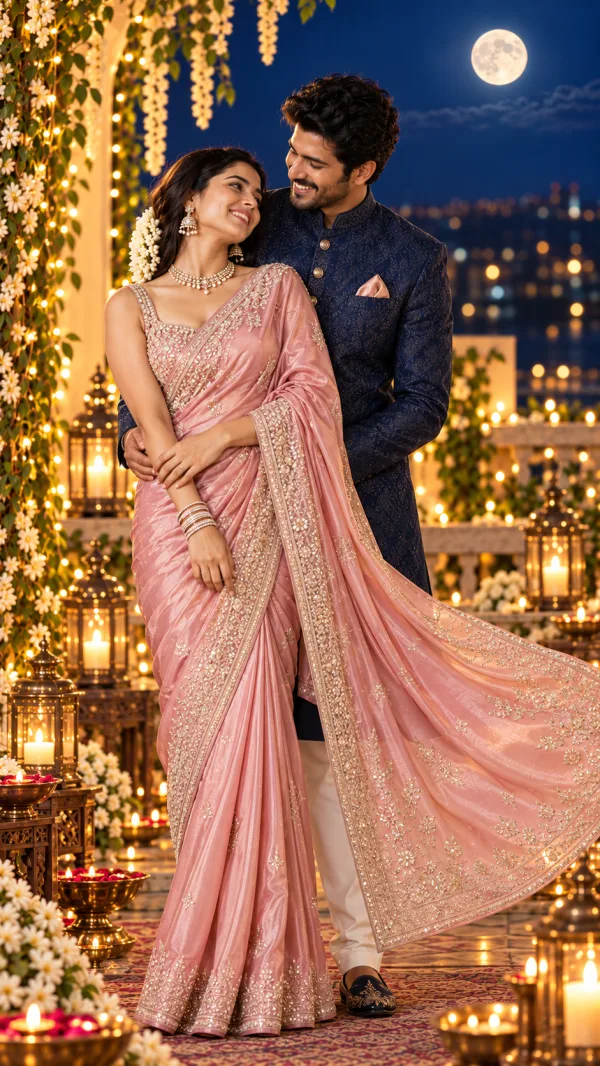 Romantic Karwa Chauth Couple Portrait AI Prompt