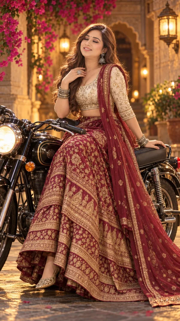 Women’s Retro Motorcycle Photoshoot Prompt