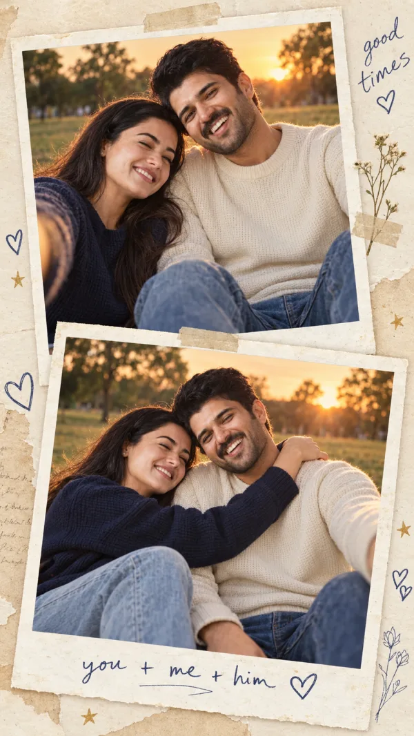 Aesthetic Couple Selfie Collage Prompt | Couple Scrapbook Photo Collage AI Editing Prompt