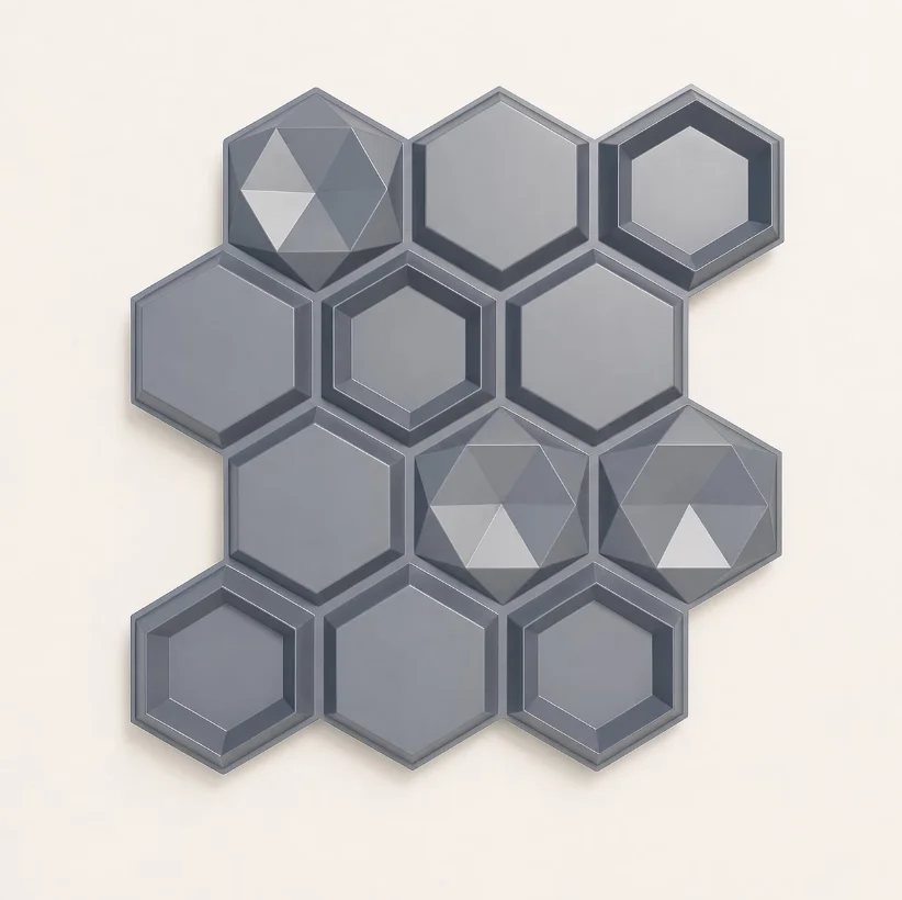 3D PVC Hexagon Panels Grey — Standard