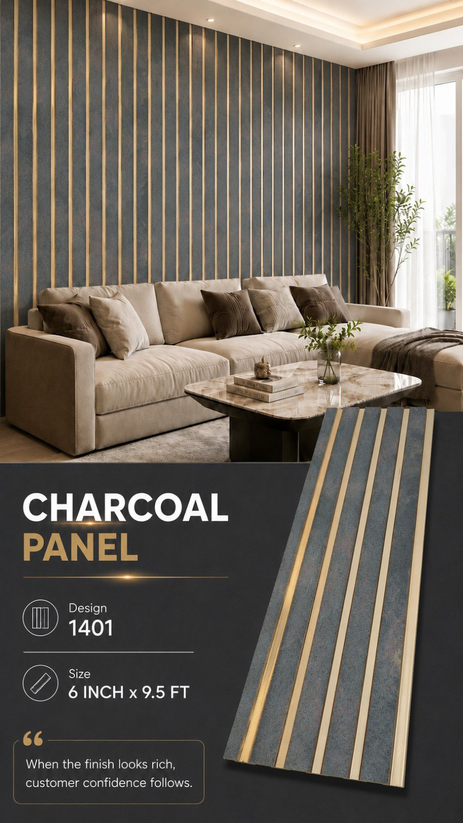 Luxury Charcoal Fluted Panel — 1401