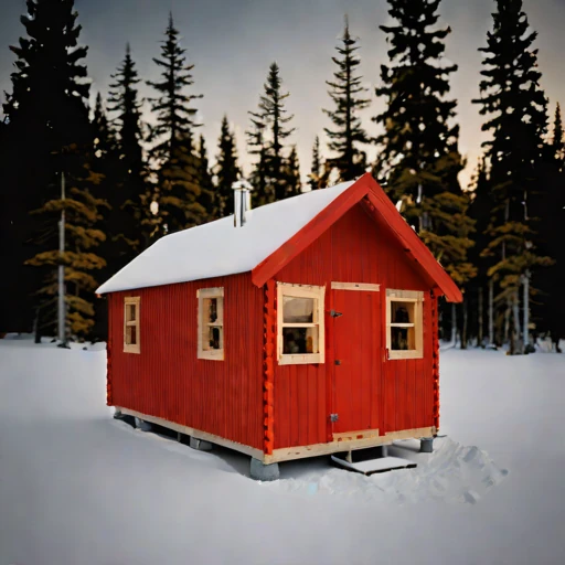 A blockfield guest lodge, photographed against a plain background
