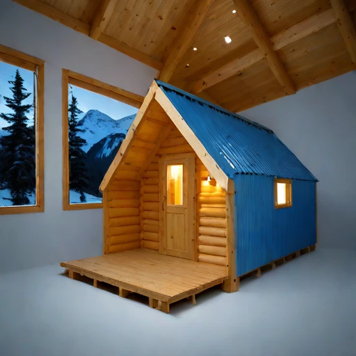 A blockfield guest lodge, photographed against a plain background