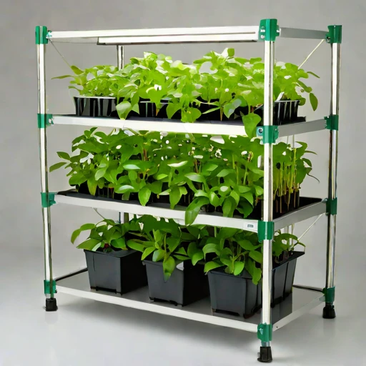 A brine-mist fogponic rack, photographed against a plain background
