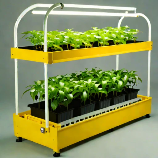 A brine-mist fogponic rack, photographed against a plain background