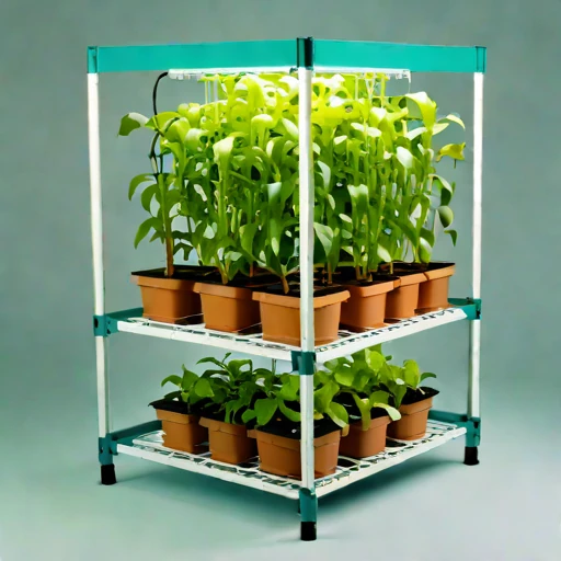 A brine-mist fogponic rack, photographed against a plain background