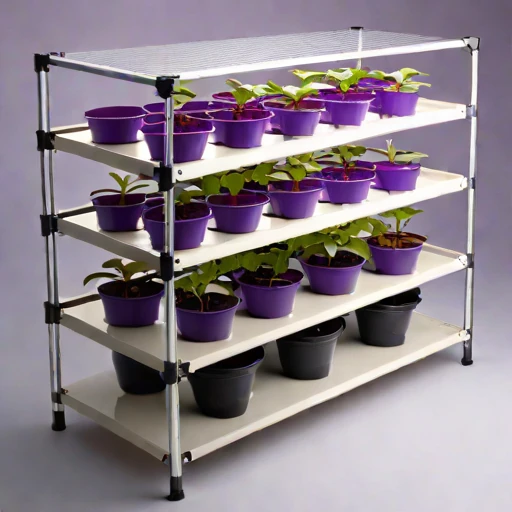 A brine-mist fogponic rack, photographed against a plain background