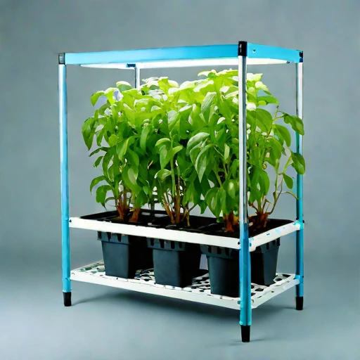 A brine-mist fogponic rack, photographed against a plain background