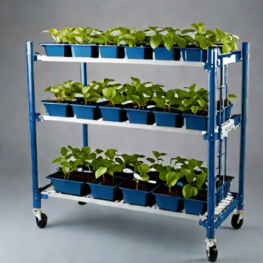 A brine-mist fogponic rack, photographed against a plain background
