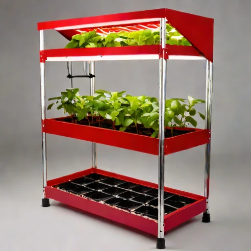 A brine-mist fogponic rack, photographed against a plain background