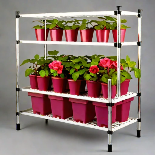 A brine-mist fogponic rack, photographed against a plain background