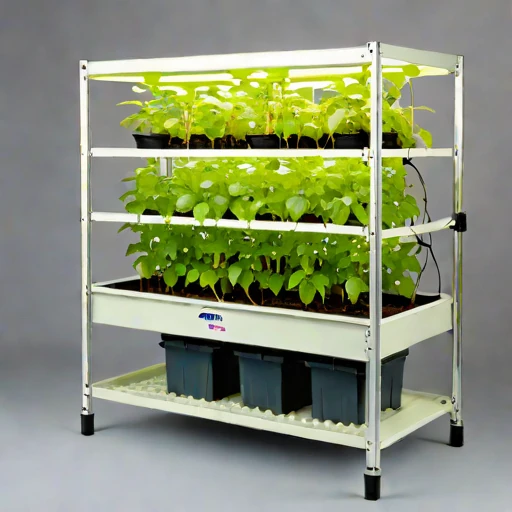 A brine-mist fogponic rack, photographed against a plain background