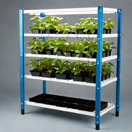 A brine-mist fogponic rack, photographed against a plain background