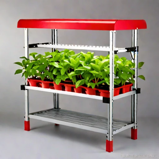 A brine-mist fogponic rack, photographed against a plain background