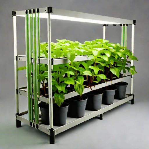 A brine-mist fogponic rack, photographed against a plain background