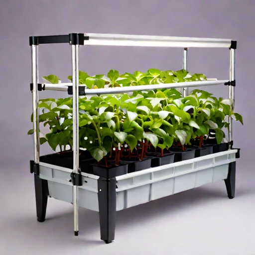 A brine-mist fogponic rack, photographed against a plain background