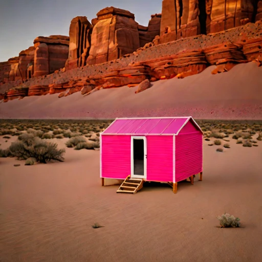A duricrust-pad desert camp, photographed against a plain background