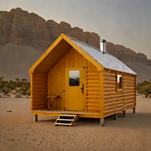 A duricrust-pad desert camp, photographed against a plain background