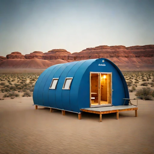 A duricrust-pad desert camp, photographed against a plain background