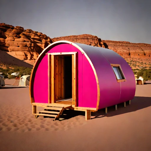 A duricrust-pad desert camp, photographed against a plain background