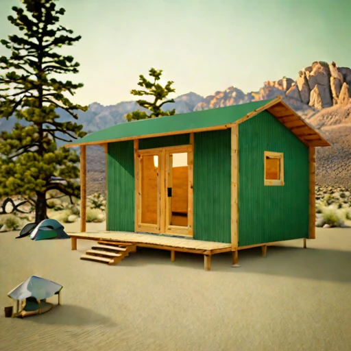 A duricrust-pad desert camp, photographed against a plain background