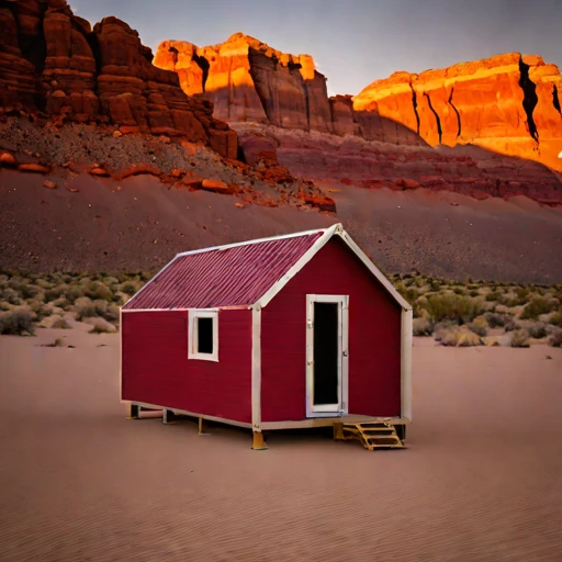 A duricrust-pad desert camp, photographed against a plain background