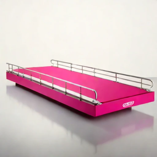 A fetch-limited pontoon stage, photographed against a plain background