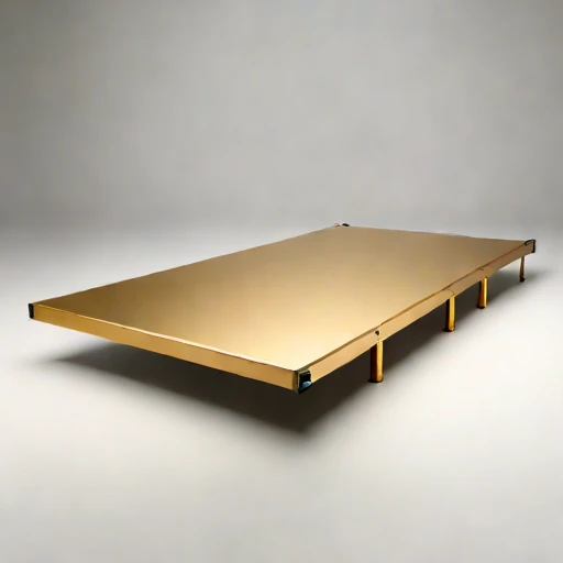 A fetch-limited pontoon stage, photographed against a plain background