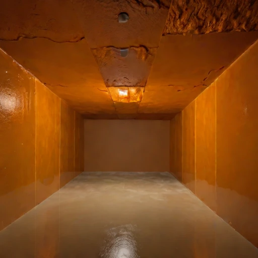 A flowstone-lined undercroft workshop, photographed against a plain background