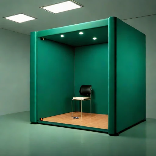 A grazing-incidence narration booth, photographed against a plain background