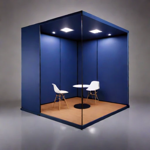 A grazing-incidence narration booth, photographed against a plain background