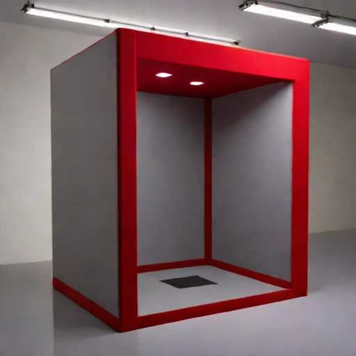 A grazing-incidence narration booth, photographed against a plain background