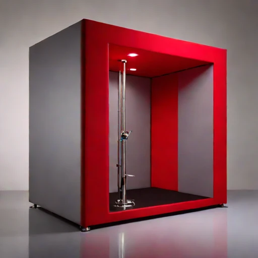 A grazing-incidence narration booth, photographed against a plain background