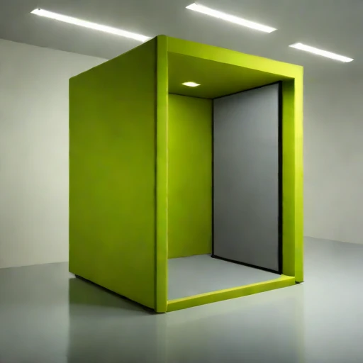 A grazing-incidence narration booth, photographed against a plain background