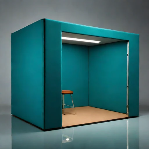 A grazing-incidence narration booth, photographed against a plain background