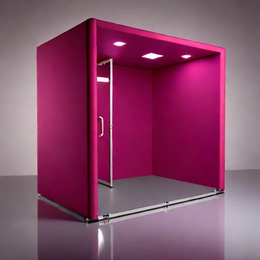 A grazing-incidence narration booth, photographed against a plain background