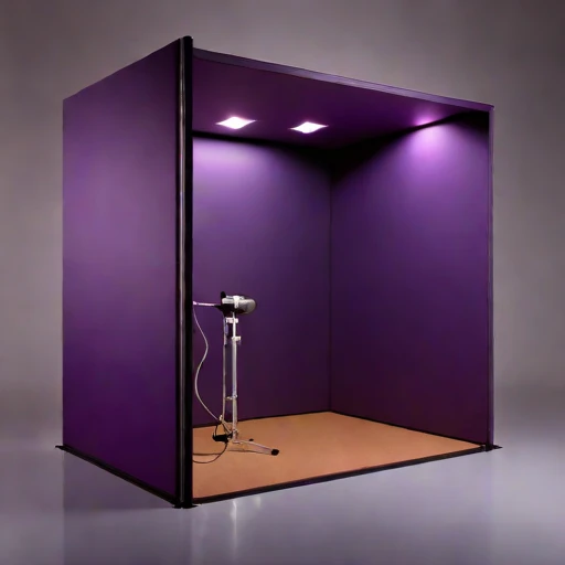 A grazing-incidence narration booth, photographed against a plain background