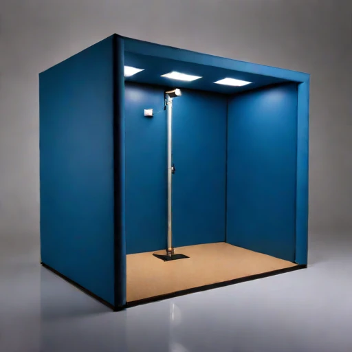 A grazing-incidence narration booth, photographed against a plain background