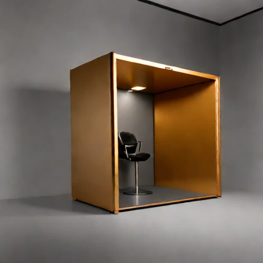 A grazing-incidence narration booth, photographed against a plain background
