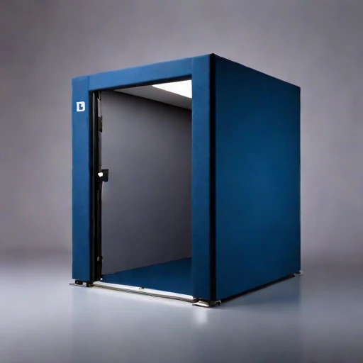 A grazing-incidence narration booth, photographed against a plain background